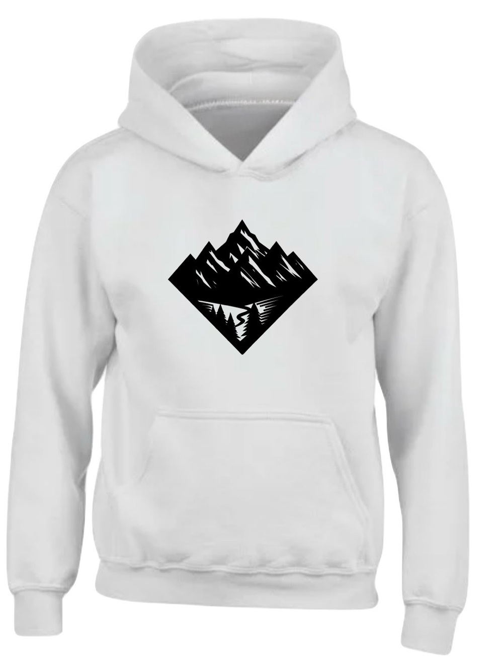 White Hoodie with Black Mountain Graphic
